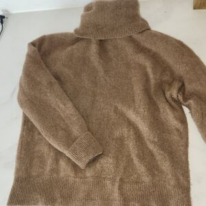 360 Cashmere Creamy Brown Turtleneck Sweater